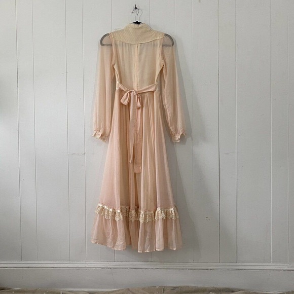 Vintage 1970s Pale Pink Gunne Sax Maxi Dress Corset Bodice Cottage Prairie - Picture 4 of 9